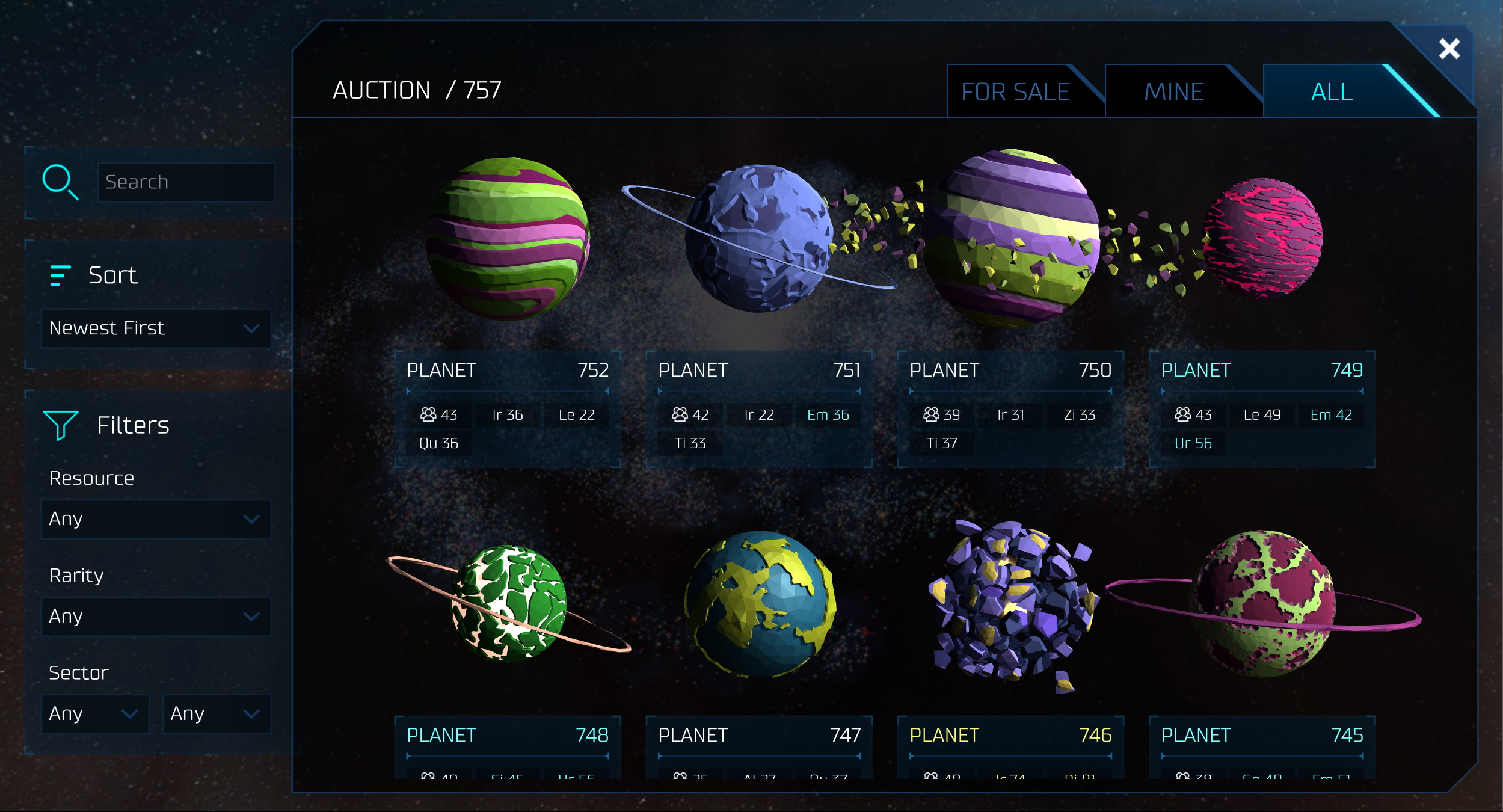 0xUniverse Screenshot Planets